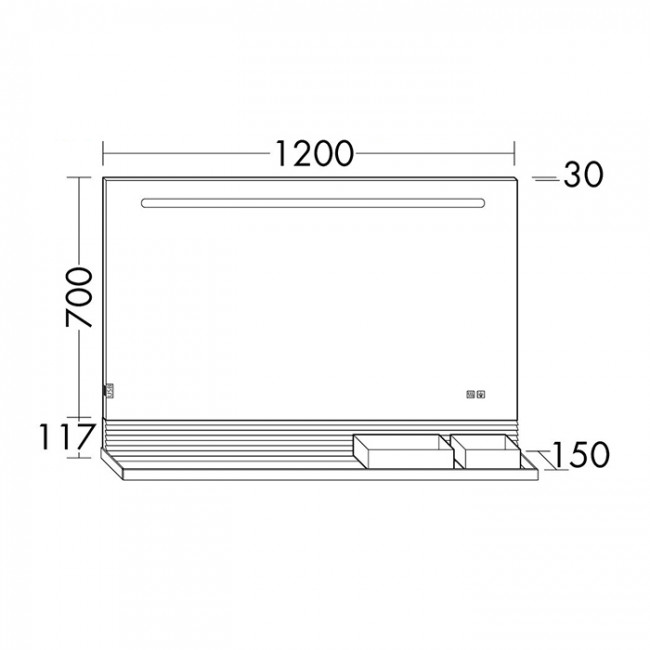 Burgbad FIUMO Зеркало 120x70x15 мм, подсветка LED, сенс выкл, обогрев, корпус Alu-Optik, 2 ящика ,рейлинг черные,панель FOT2 белая