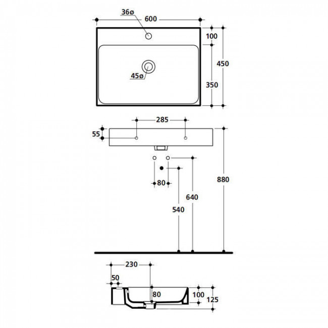 Kerasan Cento Раковина 60х45см, с 1 отв., с переливом, цвет: черный матовый