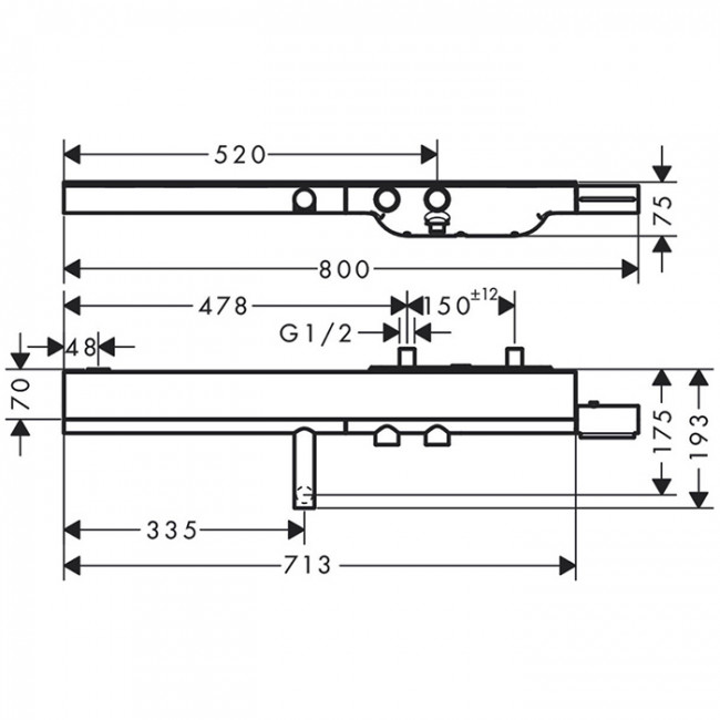 Axor Showers Настенный термостат для ванны, с полкой 713х70мм, 2 потреб., цвет: шлифованный никель 45420820 Axor Showers Настенный термостат для ванны, с полкой 713х70мм, 2 потреб., цвет: шлифованный никель 45420820