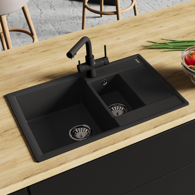 Кухонная мойка Lemark RAMZA 760 врезная прямоугольная с доп.чашей и крылом из кварцгранита цвет: Жасмин  (9910040)