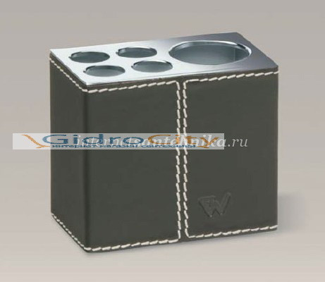 Стакан для зубных щеток Kenia box хром+натур.кожа(коричн.цв) Windisch 83418R