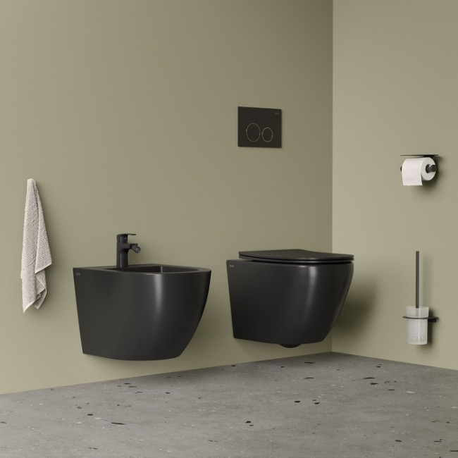Комплект 2в1: подвесной унитаз и биде, чёрный матовый, Blanco, IDDIS, (BLAR3BMi73)