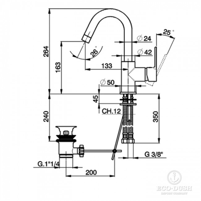 Cisal Tender Смеситель для раковины, на 1 отв., с донным клапаном, цвет: хром C200047521
