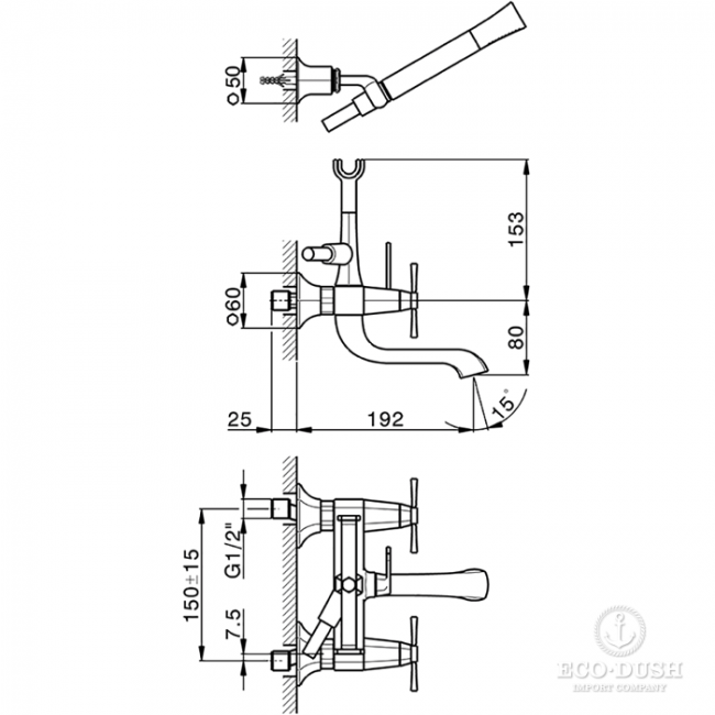 CISAL Cherie Смеситель для ванны с душевым комплектом, двухвентильный, цвет: золото/черный