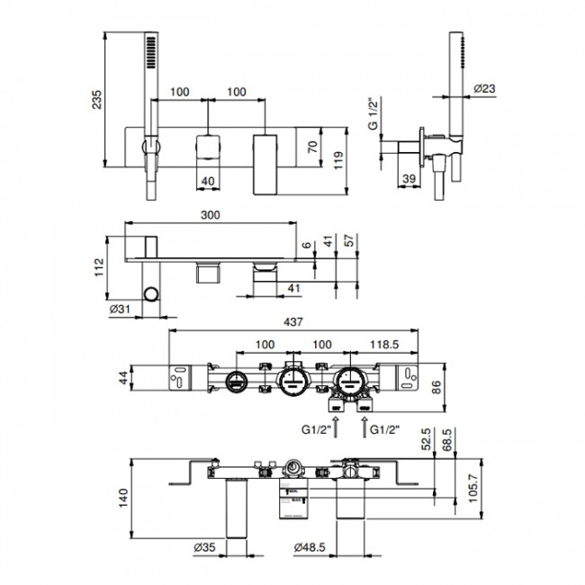Fantini Mint Смеситель для душа, встраиваемый, на 2 источника, с ручн душем, (наружная часть), цвет: черный матовый Fantini Mint Смеситель для душа, встраиваемый, на 2 источника, с ручн душем, (наружная часть), цвет: черный матовый