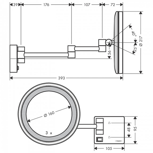 Hansgrohe AddStoris Косметическое зеркало с LED подсветкой Hansgrohe AddStoris Косметическое зеркало с LED подсветкой