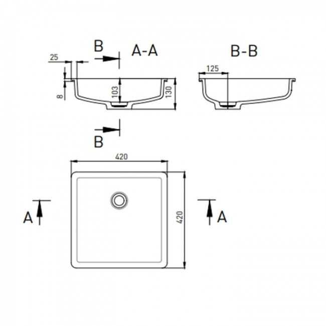 Salini Marea Раковина врезная снизу 42х42х13cм, без отв., без перелива, S-Stone, цвет: белый матовый