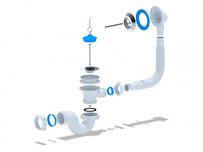 Сифон для ванны BASE универсальный с пробкой (64284)