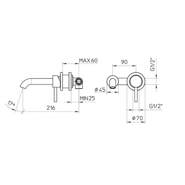 Bossini Z005302.073 Oki Смеситель настенный встраиваемый с изливом 22 см, с встроенной частью, цвет  черньій матовьій