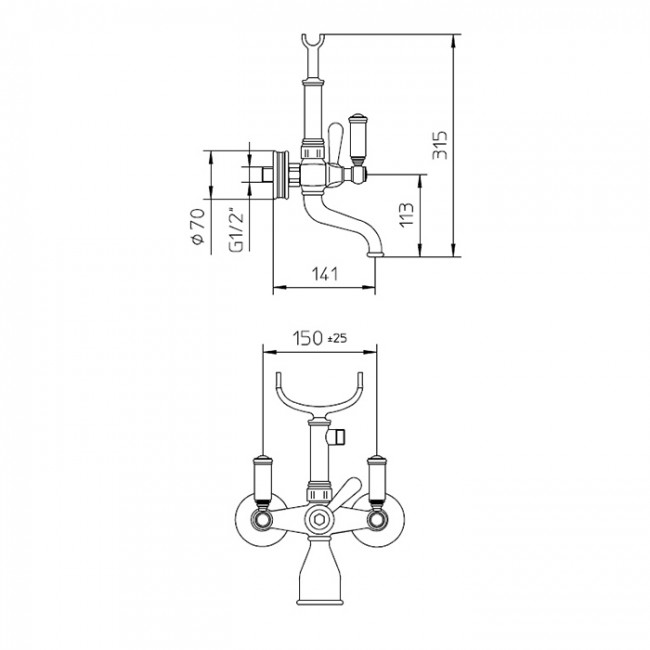 Bossini Z001103.030 Liberty Смеситель наружный для ванной с переключателем,лейка LIBERTYцвет:GOM, шланг из латуни дв. фальцевания 150