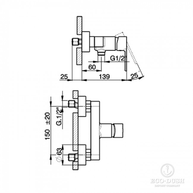 Cisal Tender Смеситель для душа, настенный, цвет: хром