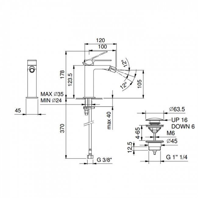 Fantini Mint Смеситель для биде на 1 отв., однорычажный, с донным клапаном, цвет: матовая натуральная сталь