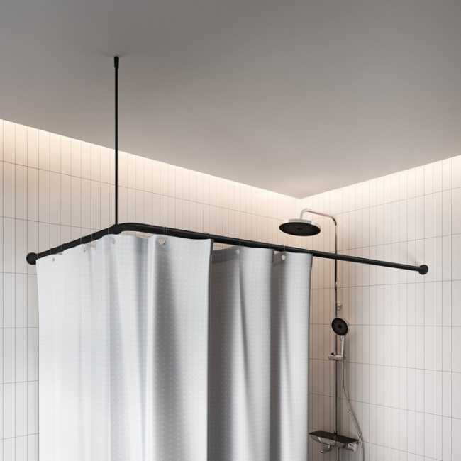 Угловой карниз для ванной комнаты, 90-180 см, черный, IDDIS, 060A200i14