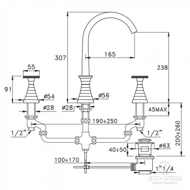 Stella Titian Смеситель для раковины на 3 отв., с высоким изливом, с донным клапаном, цвет: розовое золото