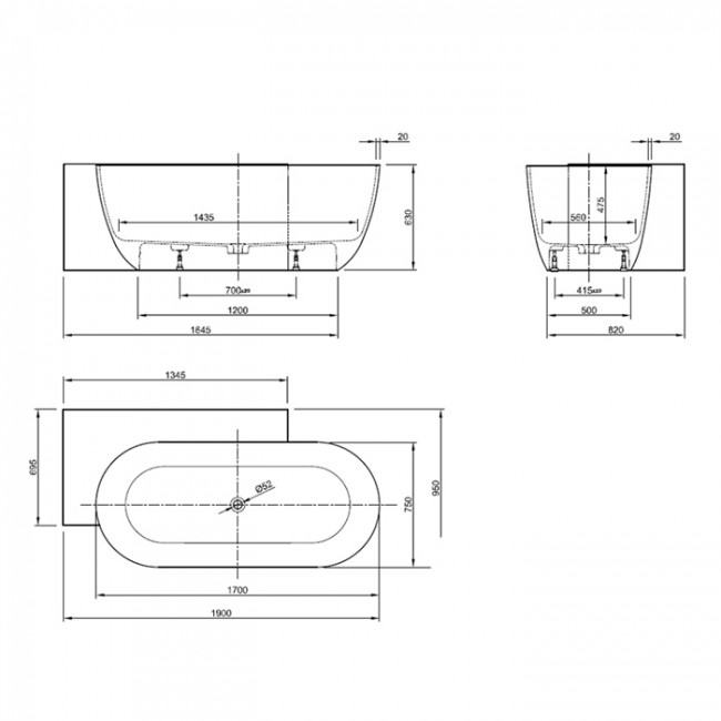 Knief Lotus Ванна 190х95х63см., отдельностоящая, Sx, из материала Stone, с переливом, цвет: белый матовый