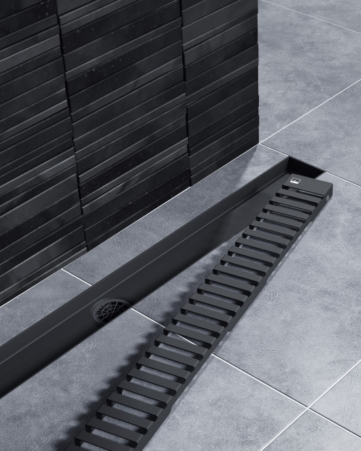 Душевой лоток TIMO Drain System 700 с вставкой "lines", Чёрный (DS230107/03)