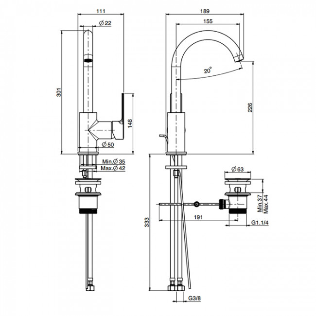 Carlo Frattini Mast Смеситель для раковины, вращающийся излив, с донным клапаном, цвет: золото
