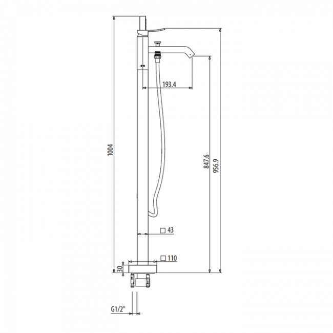 Gattoni Ely Смеситель для ванны, напольный, с ручным душем, цвет: хром