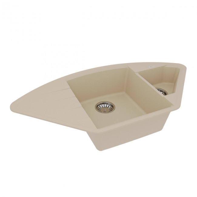 Кухонная мойка Lemark IRKANA 980 врезная угловая с доп. чашей и крылом из кварцгранита цвет: Бежевый (9910044)