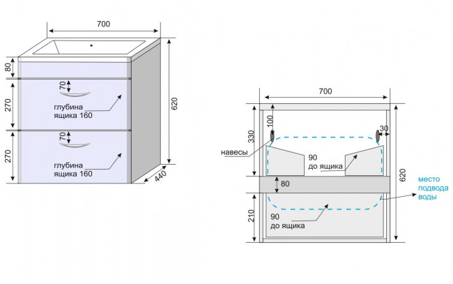 Style Line Тумба с раковиной подвесная "Каре 70" (2 ящ.) Люкс белая, PLUS Style Line Тумба с раковиной подвесная "Каре 70" (2 ящ.) Люкс белая, PLUS