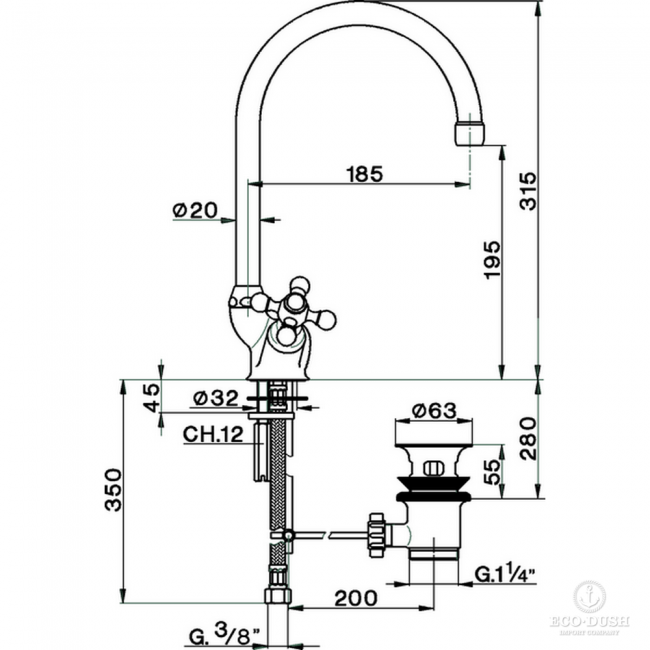 CISAL Arcana Ceramic Смеситель для кухни на 1 отверстие с донным клапаном, цвет: золото
