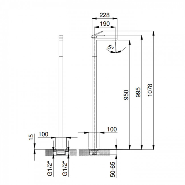 Fantini Mint Смеситель для раковины, напольный, внешняя часть, цвет: черный матовый