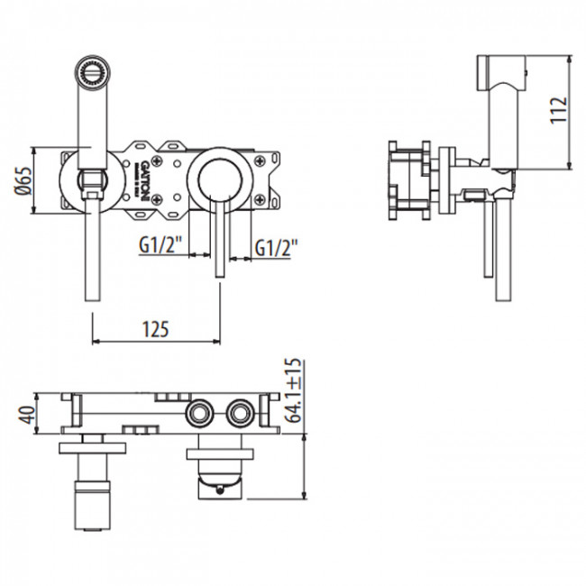 Gattoni Circle Two Гигиенический душ, с внутренней частью, GBOX, цвет: черный матовый