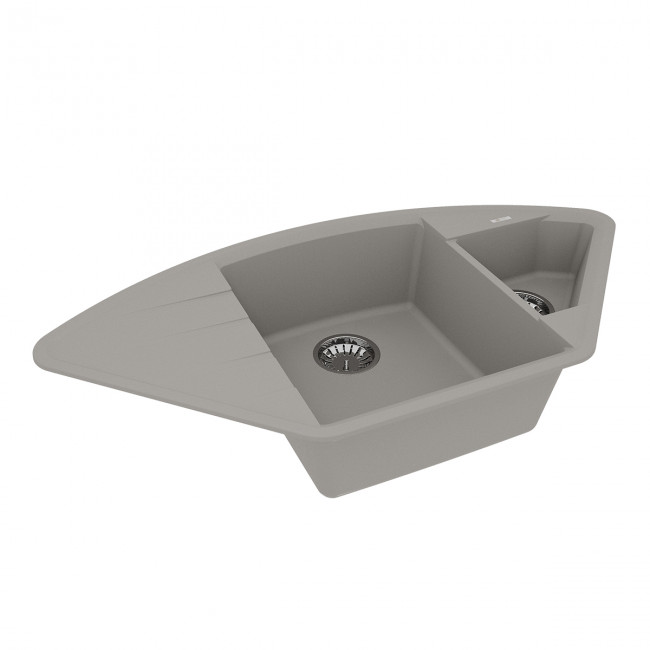 Кухонная мойка Lemark IRKANA 980 врезная угловая с доп. чашей и крылом из кварцгранита цвет: Грей (9910045)