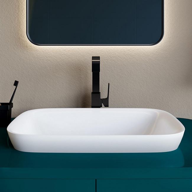 Salini Marea Раковина накладная 59.8х39.8х16см, без отв., без перелива, S-Stone, цвет: белый матовый