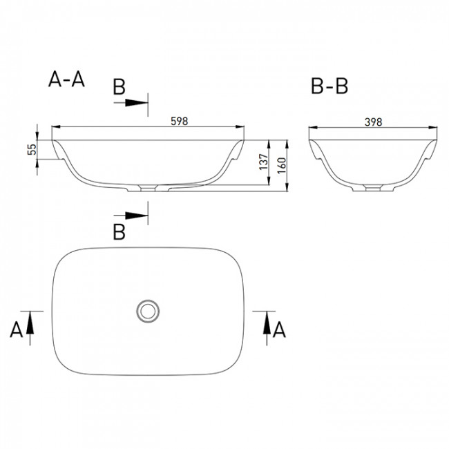 Salini Marea Раковина накладная 59.8х39.8х16см, без отв., без перелива, S-Stone, цвет: белый матовый