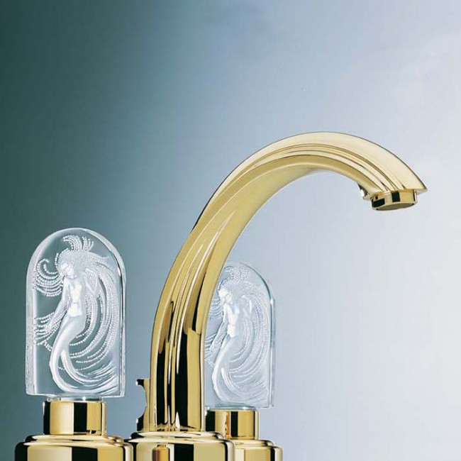 THG Naiade Смеситель для раковины, 3 отв., цвет: золото/прозрачный хрусталь