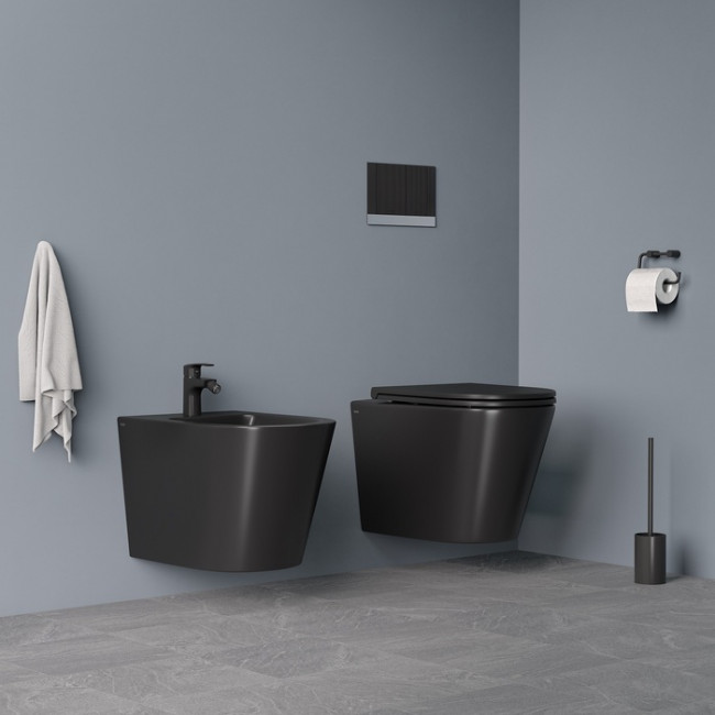 Комплект 2в1: подвесной унитаз и биде, чёрный матовый, Calipso, IDDIS, (CALR3BMi73)