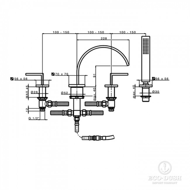 Cisal Wave Смеситель на борт ванны, на 4 отв., излив 22.8см, цвет: хром