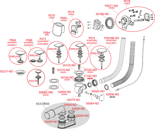 Alcaplast A565KM3 Сифон для ванны с напуском воды через перелив для ванн с толстыми стенками, металл A565KM2