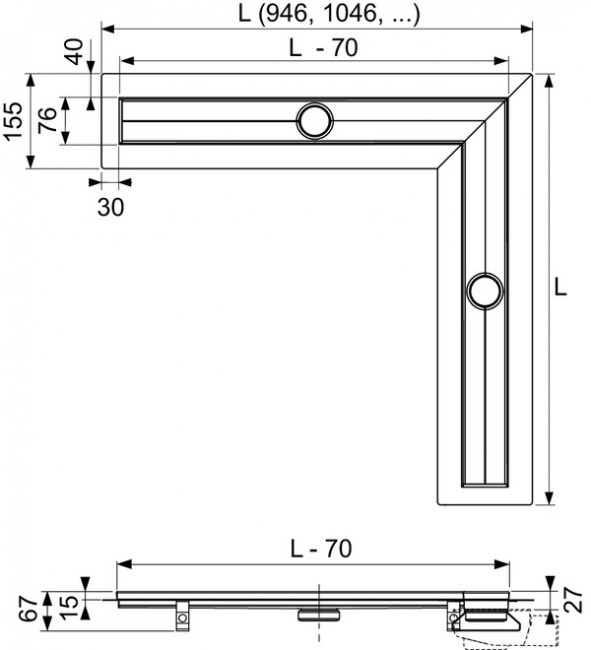 Угловой канал TECEdrainline с гидроизоляционной лентой Seal System, 1200 х 1200 611200
