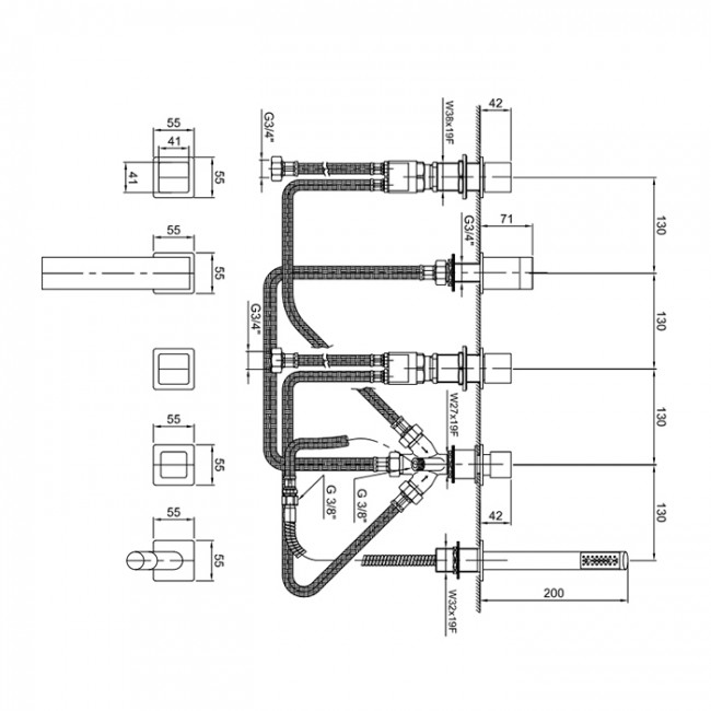 Fantini Mint Смеситель на борт ванны, на 5 отв., с ручным душем, цвет: черный матовый