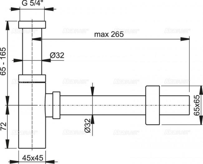 Alcaplast A401 Сифон для умывальника DN32 DESIGN цельнометаллический, квадратный