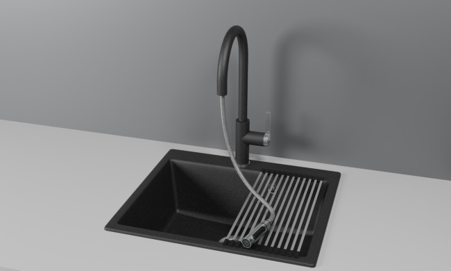 Смеситель для кухни GRANULA с выдвижным изливом и подключением к фильтру (8168, ШВАРЦ)