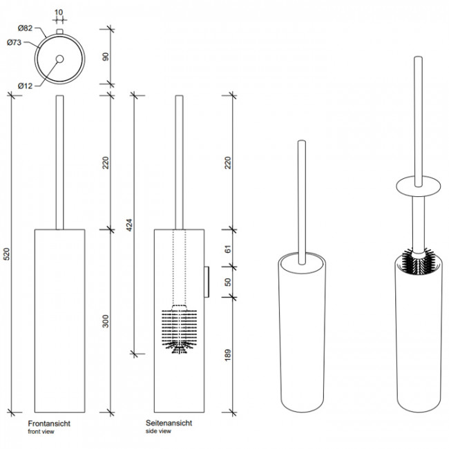 Decor Walther Stone WBG Туалетный ершик, подвесной, цвет: белый / сталь матовая