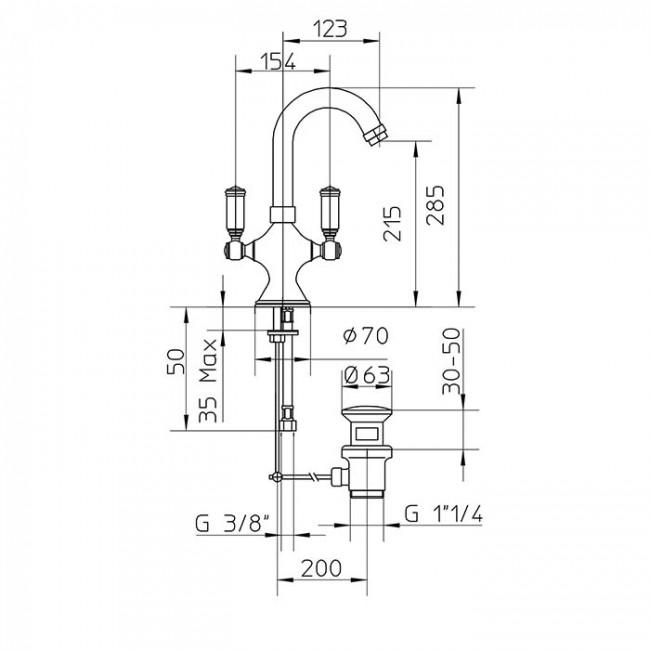 Bossini Z001301.021 Liberty Смеситель для раковины на 1 отв., с поворотным изливом и заглушкой 1”1/4, цвет: золото Bossini Z001301.021 Liberty Смеситель для раковины на 1 отв., с поворотным изливом и заглушкой 1”1/4, цвет: золото
