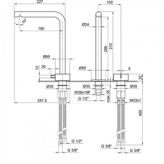 Fantini AF/21 Смеситель для раковины, 2 отв., высокий удлиненный излив, излив: 19 см, цвет: матовая натуральная сталь Fantini AF/21 Смеситель для раковины, 2 отв., высокий удлиненный излив, излив: 19 см, цвет: матовая натуральная сталь