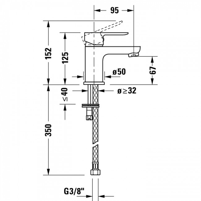 Duravit A.1 Смеситель для раковины, 1 отв., излив 95мм, цвет: хром