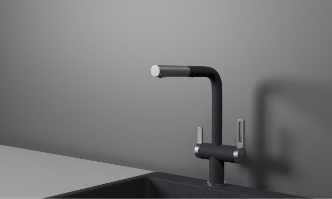 Смеситель для кухни GRANULA с выдвижным изливом и подключением к фильтру (8170, ГРАФИТ)
