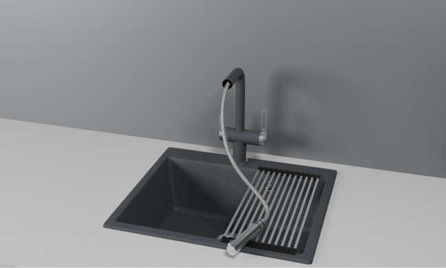 Смеситель для кухни GRANULA с выдвижным изливом и подключением к фильтру (8170, ГРАФИТ)
