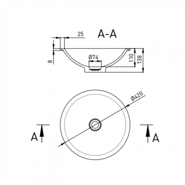 Salini Marea Раковина врезная снизу 42х42х13.8cм, без отв., без перелива, S-Stone, цвет: белый матовый