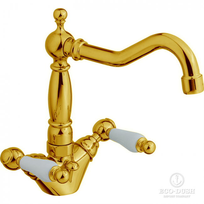 CISAL Arcana Toscana Смеситель на 1 отверстие для раковины, с донным клапаном, цвет: золото/белый CISAL Arcana Toscana Смеситель на 1 отверстие для раковины, с донным клапаном, цвет: золото/белый
