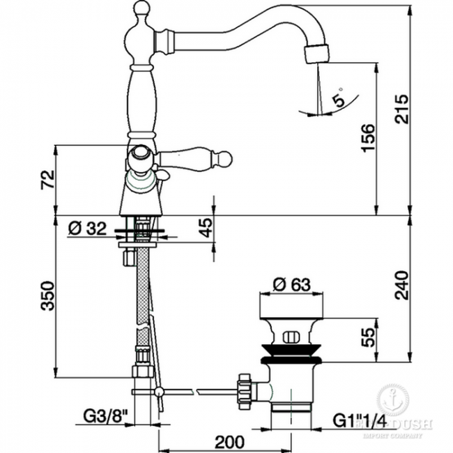 CISAL Arcana Toscana Смеситель на 1 отверстие для раковины, с донным клапаном, цвет: золото/белый CISAL Arcana Toscana Смеситель на 1 отверстие для раковины, с донным клапаном, цвет: золото/белый