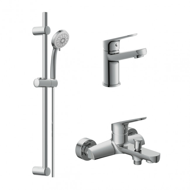 Комплект Cersanit FLAVIS 3 в 1 смеситель для ванны FLAVIS смеситель для раковины FLAVIS душевая стойка VIBE (64508)