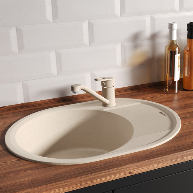 Кухонная мойка Lemark LACHA 620 врезная овальная с крылом из кварцгранита цвет: Бежевый (9910050) Кухонная мойка Lemark LACHA 620 врезная овальная с крылом из кварцгранита цвет: Бежевый (9910050)