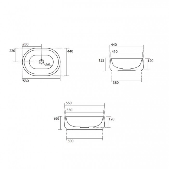 Kerasan F10 Раковина накладная 56х44см, без отв., цвет: серый матовый